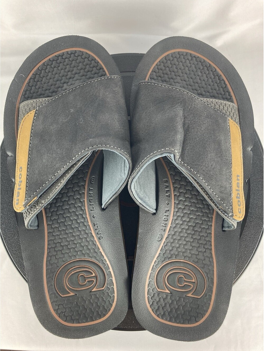 Men’s Size 8 ⁠Cobian Slide Sandals Dark Grey Tan Adjustable Cushion Salt Light